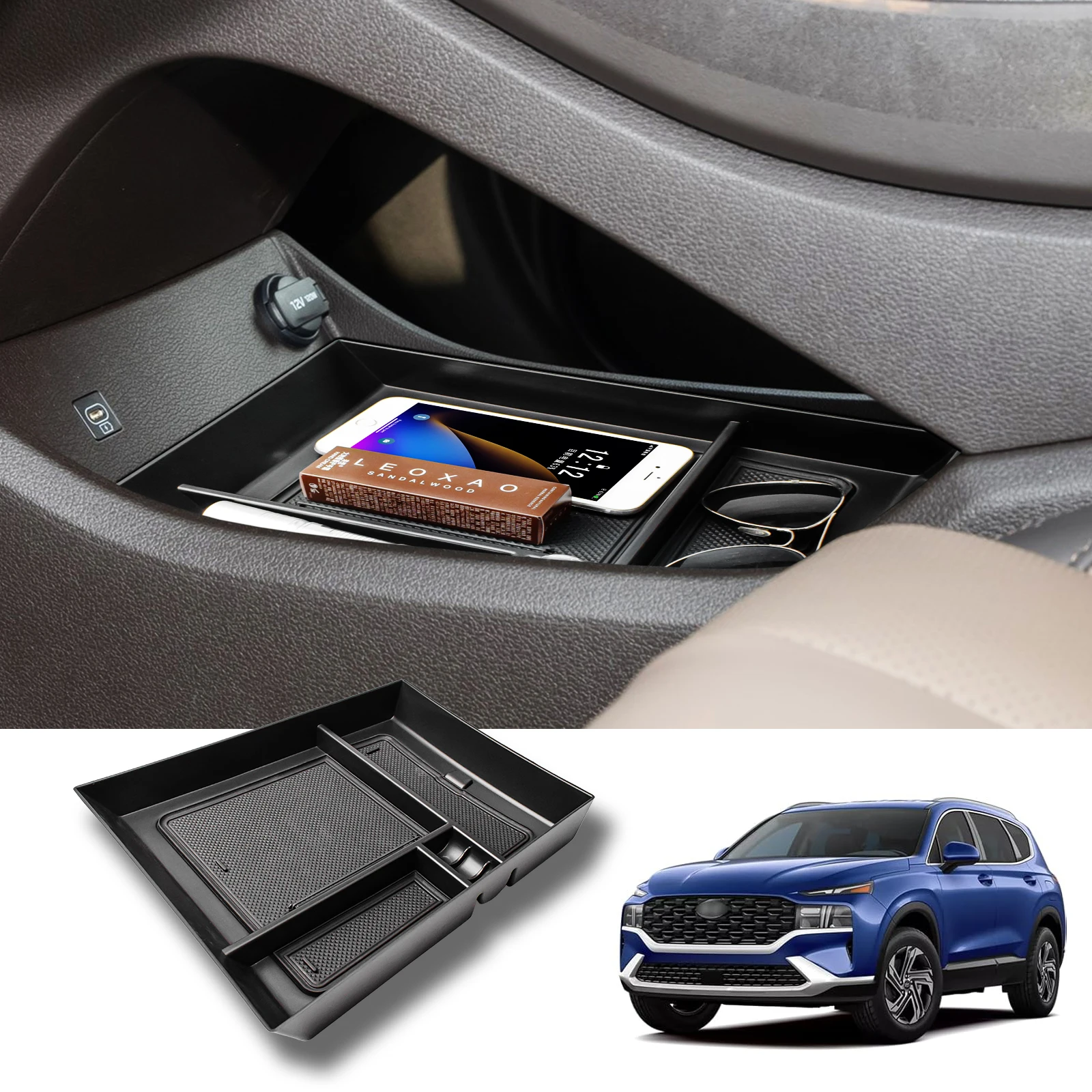 

Center Console Lower Organizer For Hyundai Santa Fe 2021 2022 2023 & Santa Fe SEL 2022 2023 Armrest Storage Box Car Accessories