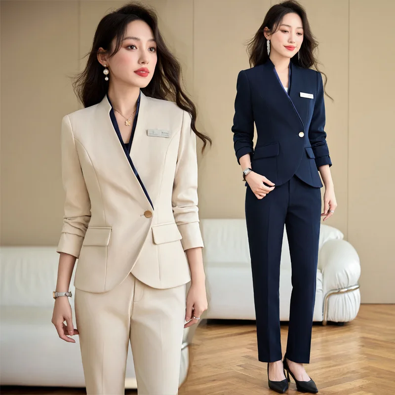 Apricot Suit Jacket Women's Spring and Autumn Business Suit2024New Hotel Manager Suit Management Work Clothes Female