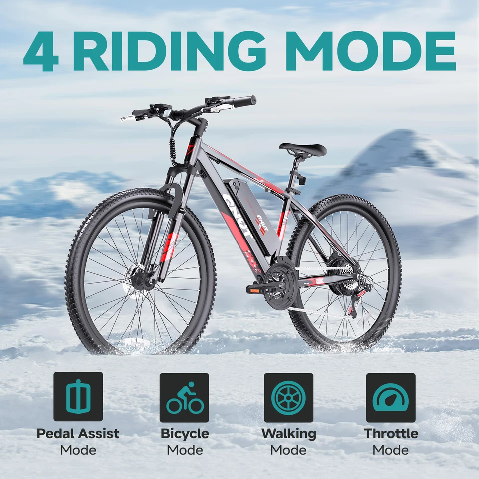 QNUT Victor3.0 Adult Electric Mountain Bike 1000W Peak Motor 36V 10.4Ah Removable Battery 26 Inch All‑Terrain EBike 21‑Speed Front Suspension Dual Disc Brake 20MPH US Warehouse Fast Shipping image 8