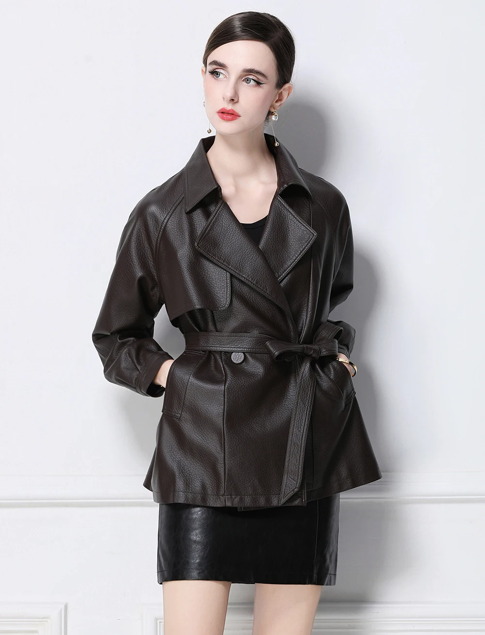 Women's American Retro Moto Riding Jacket - Autumn Winter Warm PU Leather Mid-Length Windproof Outerwear Matte Shoulder Strap