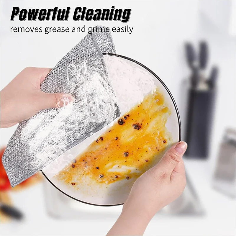 Multipurpose Wire Dishwashing Rag for Wet and Dry Double Layer Non-Scratch Wire Dishcloth Rag Iron Scrubber Microfiber Dishcloth