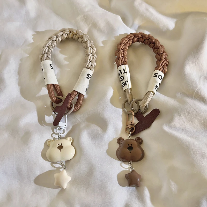 

Милый 3D-браслет с головой медведя — вязаный нейлоновый короткий браслет, универсальный для чехлов для телефонов, универсальный аксессуар