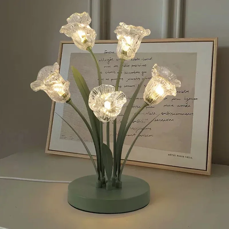 BERTH Contemporary Table Lamp French Pastoral LED Creative Flower Living Room Bedroom And Study Home Decoration Desk Lamp