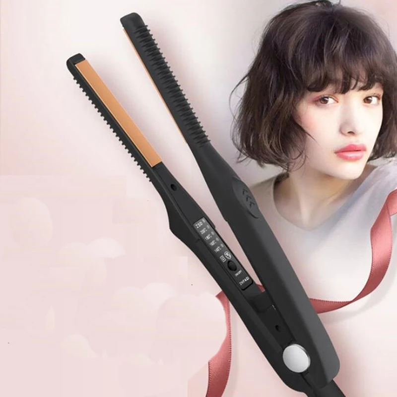 Portable mini straightener and curling iron in one unit, ultra-thin ceramic flat iron tool, suitable for home or hotel use