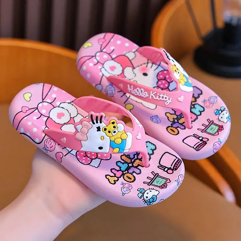 Hello Kitty Girls Slippers Anime Cartoon Sanrio Flip Flops Student Summer Girls Sandals Female Soft Soles Non Slip Slippers Gift