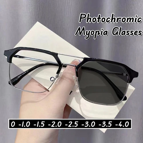 Gafas fotocromáticas cuadradas de negocios con montura grande, gafas para miopía de doble haz de Metal a la moda, gafas antiluz azul