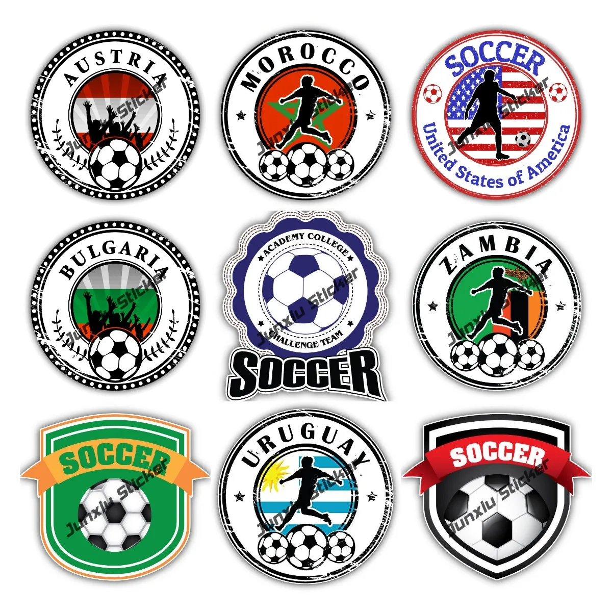 Brazil Bulgaria Latvia Uruguay Soccer Decals Football Stickers Stamp Grunge Football Soccer Sport Sticker for Car Bumper Window