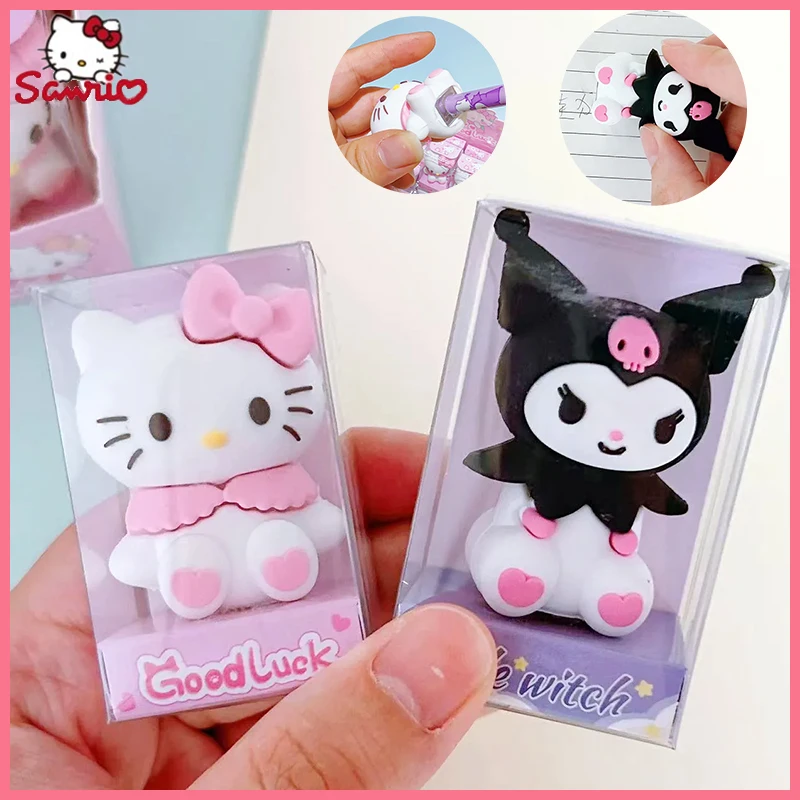 Sanrio Kitty Kuromi-Mini sacapuntas Manual de silicona, sacapuntas de dibujos animados, útiles escolares para estudiantes, regalos para niñas, venta