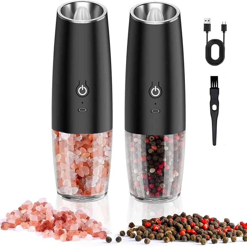 Electric Salt & Pepper Mill Set,Rechargeable Electric Salt Mill, Adjustable Coarseness, Automatic One-Handed Operation