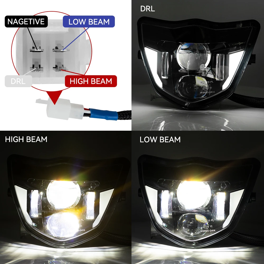 E-mark Motorcycle LED Headlight Headlamp High Low Beam DRL for Yamaha WR 250F/400F/426F/450F TTR110E XTZ 150 125 YZ 250F/X 65 85