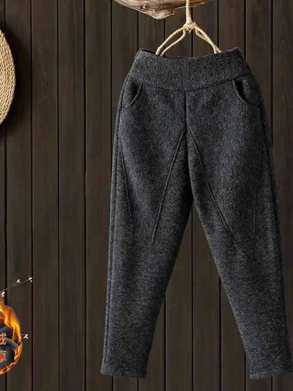 

Женские брюки-харлан больших размеров на флисовой подкладке, осенне-зимние, вязаные, с широкими штанинами, повседневные, с высокой талией, укороченные