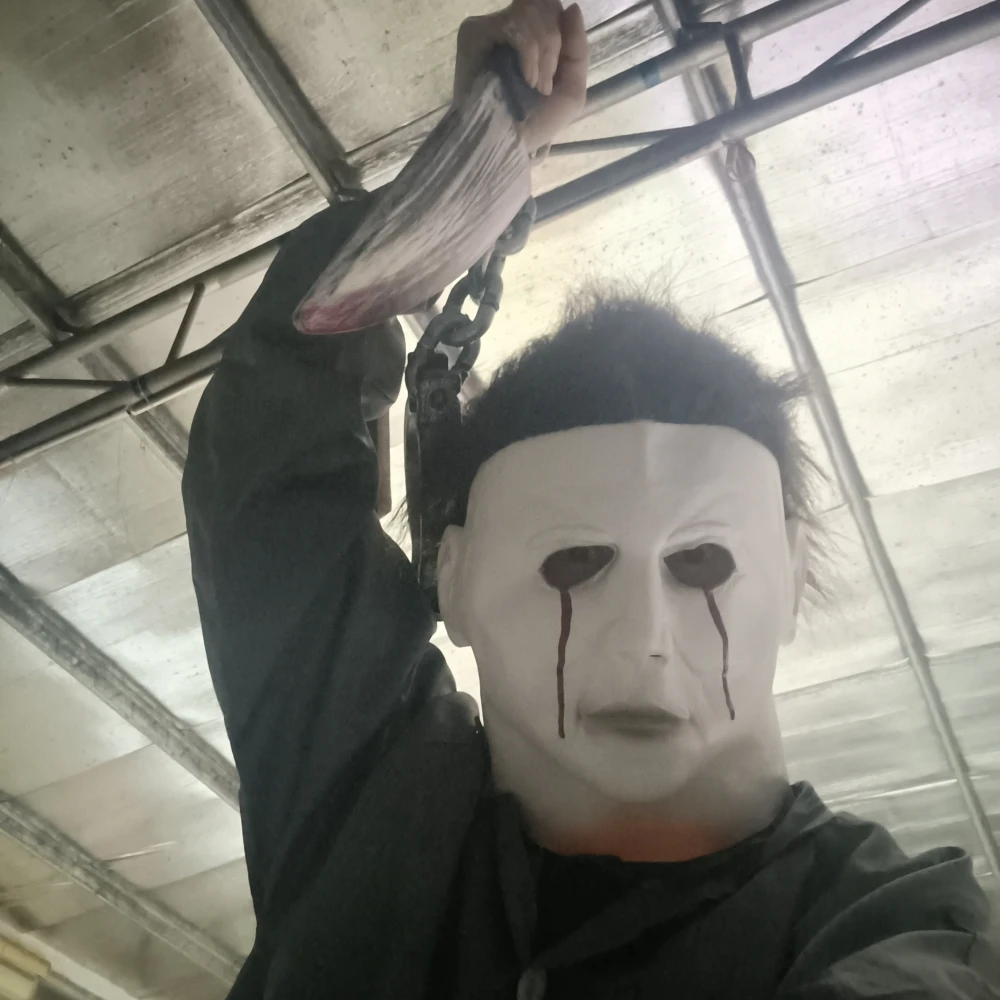 Halloween blanco lágrimas de sangre Michael Myers máscara de terror Cosplay espeluznante demonio asesino casco de látex fiesta carnaval accesorios de disfraz