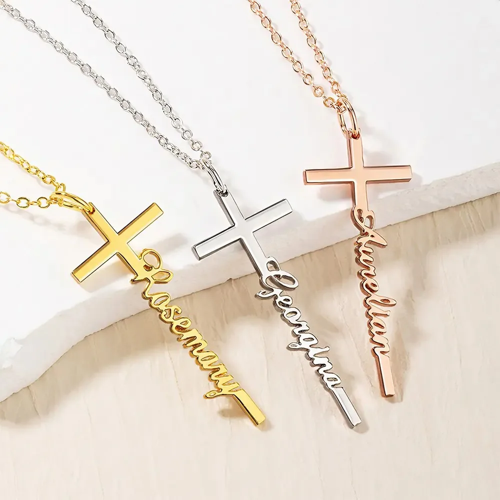 

Personalized Cross Name Necklace Custom Name Jewelry Crucifix Necklace Baptism Christening First Communion Gift for Women Pendan