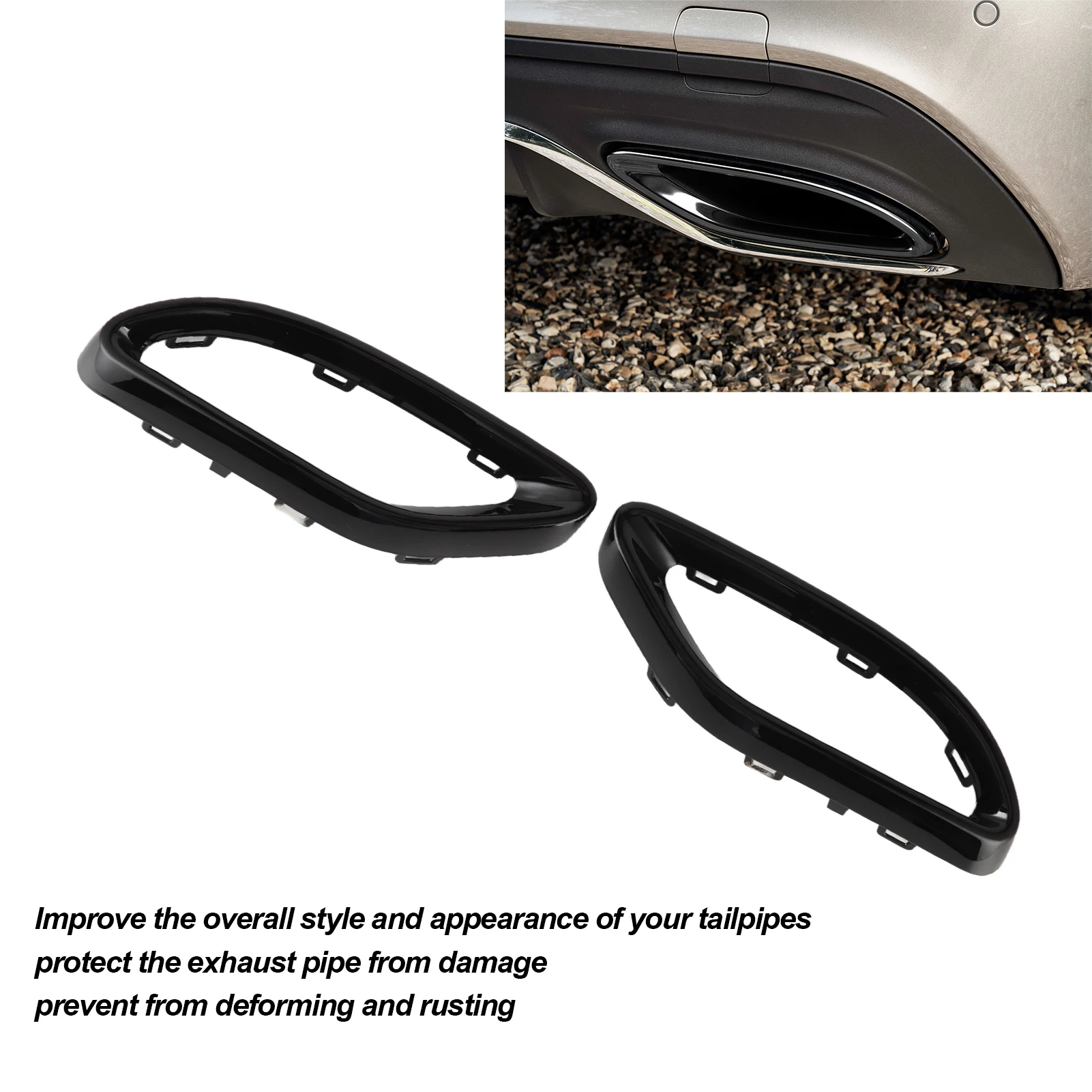 Gloss Black Exhaust Tip Cover Trims Replacement For Mercedes‑Benz A B C E GLC CLS‑Class W177 W247 W205 W213 X253 C257