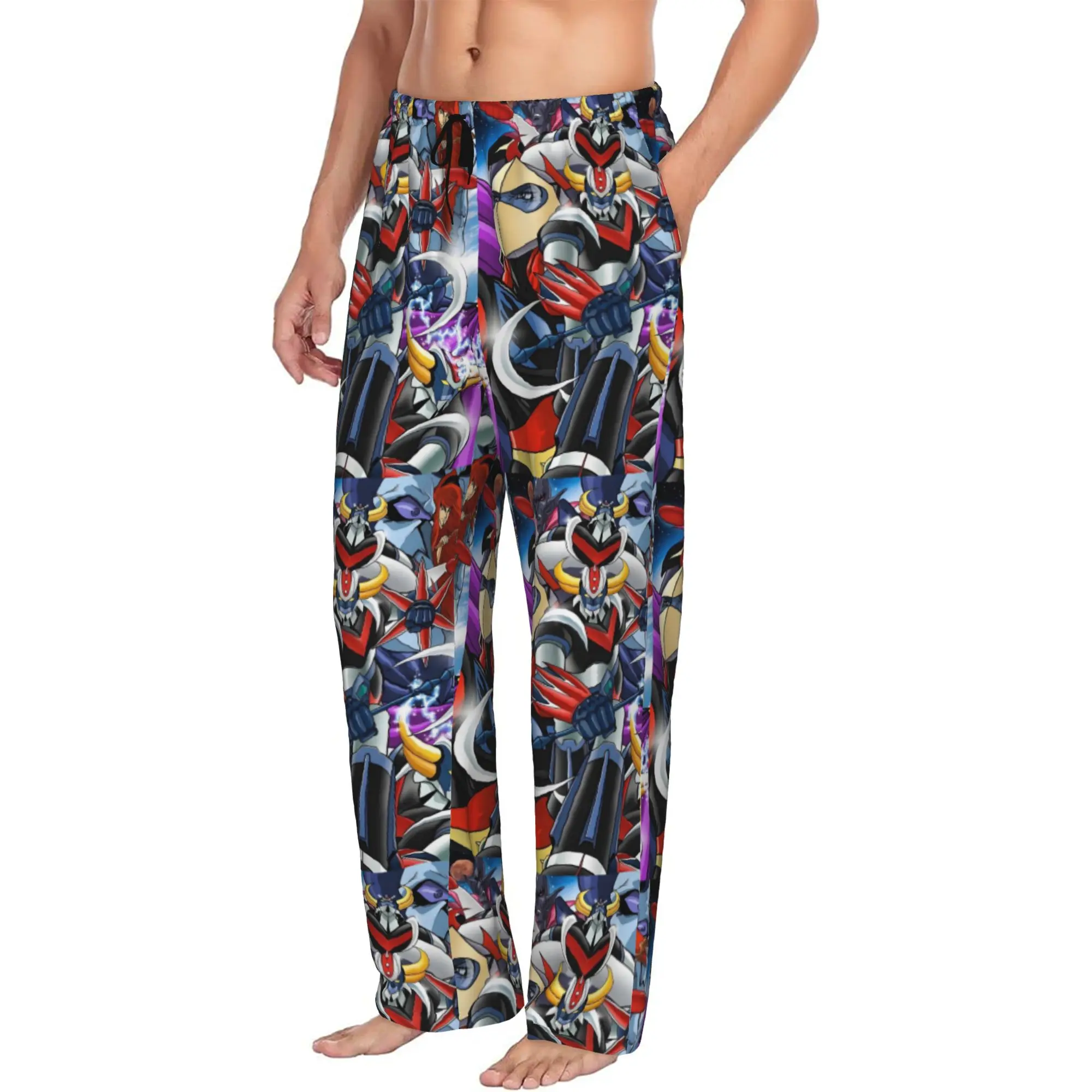 Custom G-Grendizer Pajama Pants Sleepwear Men's Elastic Waistband Robot Manga Sleep Lounge Bottoms with Pockets