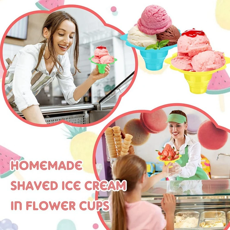 200 Pieces 4 Oz Colorful Shaved Ice Cups Flower Shaped Snow Cone Cups Leak Proof Plastic Snack Ice Cream Bowls-A07G view 4