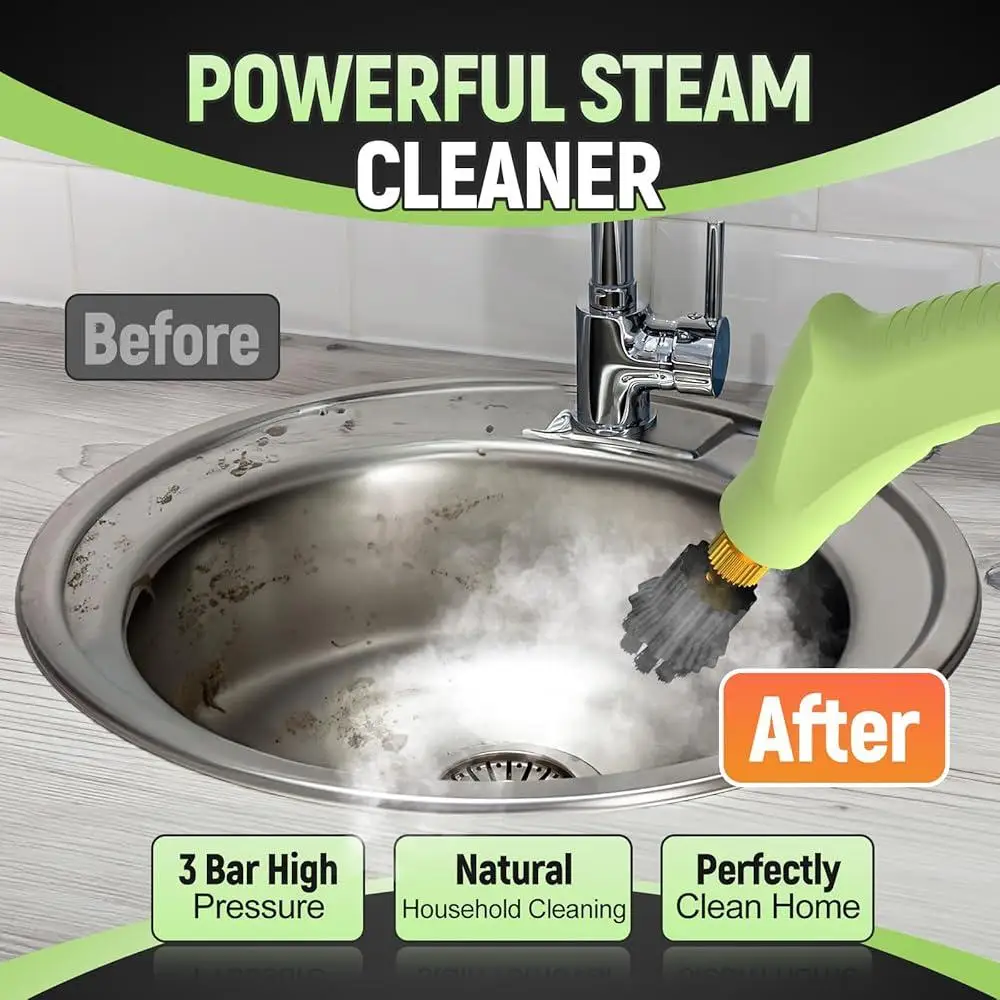 2500W Portable Steam Cleaner Fast Heating 10s Large Capacity with 9 Accessories Heavy Duty Multi-Surface Cleaning 221°F 3BAR