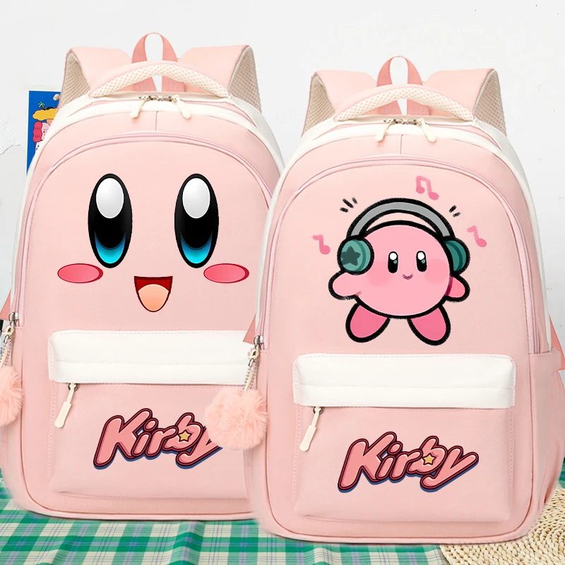 カービィの高品質で見栄えの良いバックパック学生用アニメ漫画プリントスクールバッグファッションブック文具収納バックパック