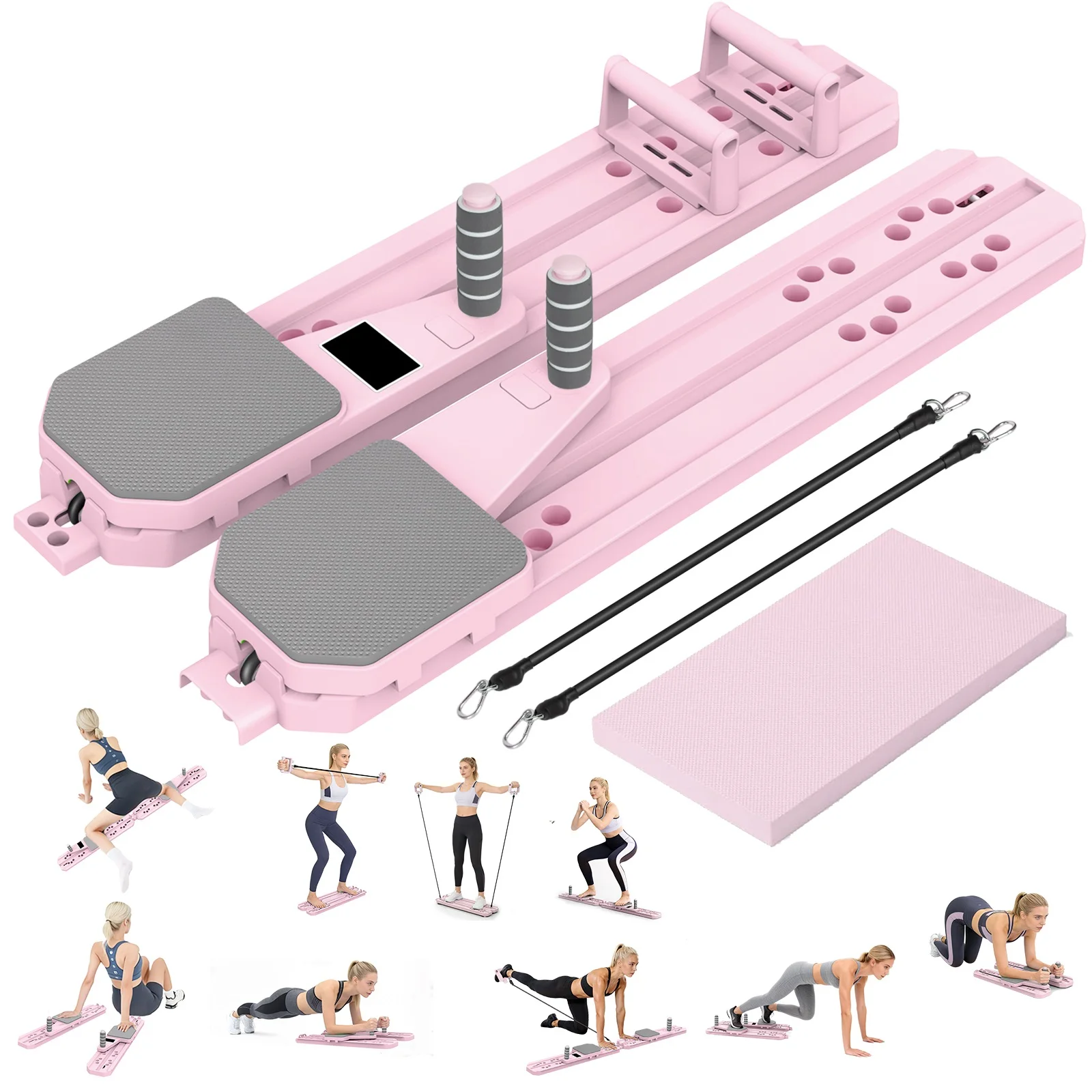 Planche de Pilates polyvalente 8-en-1, détachable, pour fitness et sculpture abdominale, type snowboard, pour exercices à domicile, en PP, kit de fitness à domicile, support pour plank, réglage de la largeur et de la hauteur