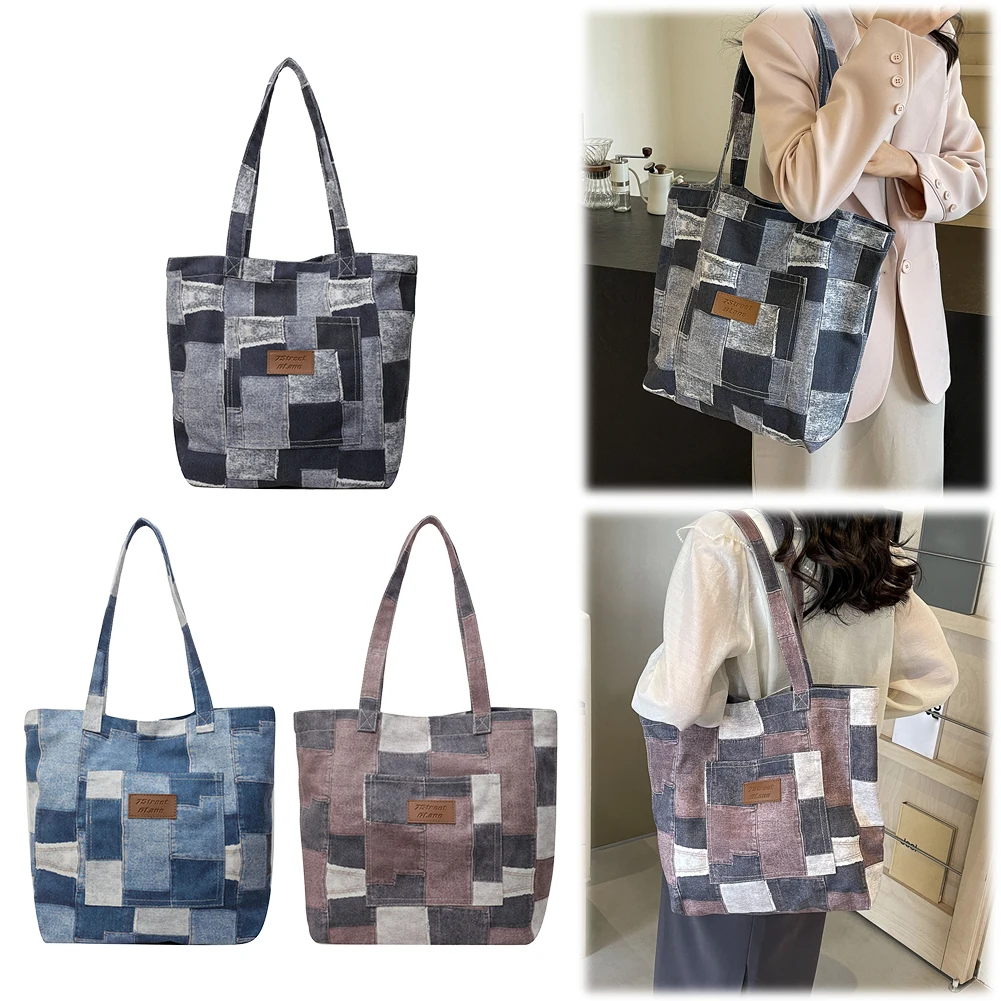 

Women Denim Shoulder Bag with Interior Pocket Handbag Large Purse for Work Shopping Travel