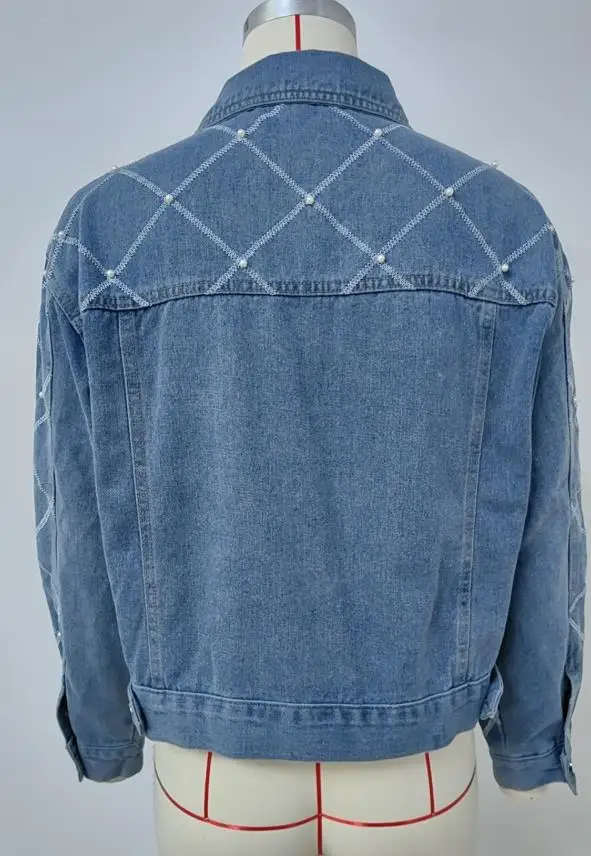 

Women's New Washed Denim Embroidered Nail Bead Style Jacket Top Personalized High Street Female Fashion Denim Coat