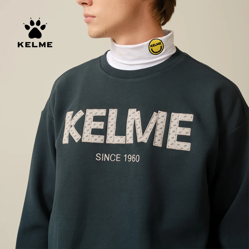 KELME Sports Casual Sweater Autumn Winter Round Neck Solid Knitted Top Men\'s Plush Loose Pullover TT90301018