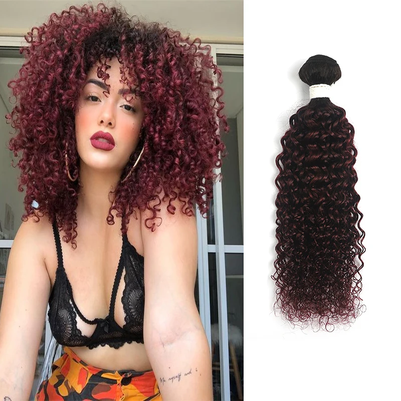 Brazilian Kinky Curly Human Hair Bundles 99J/Burgundy Red Brown Human Hair Weave Bundles Remy Hair Extensions 1/3/4PCS SOKU Soft