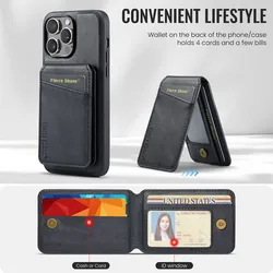 Magnetic Detachable Leather Wallet Phone Stand Case Wireless Charge Cover for iPhone 16 Pro 14 Plus 15 ProMax