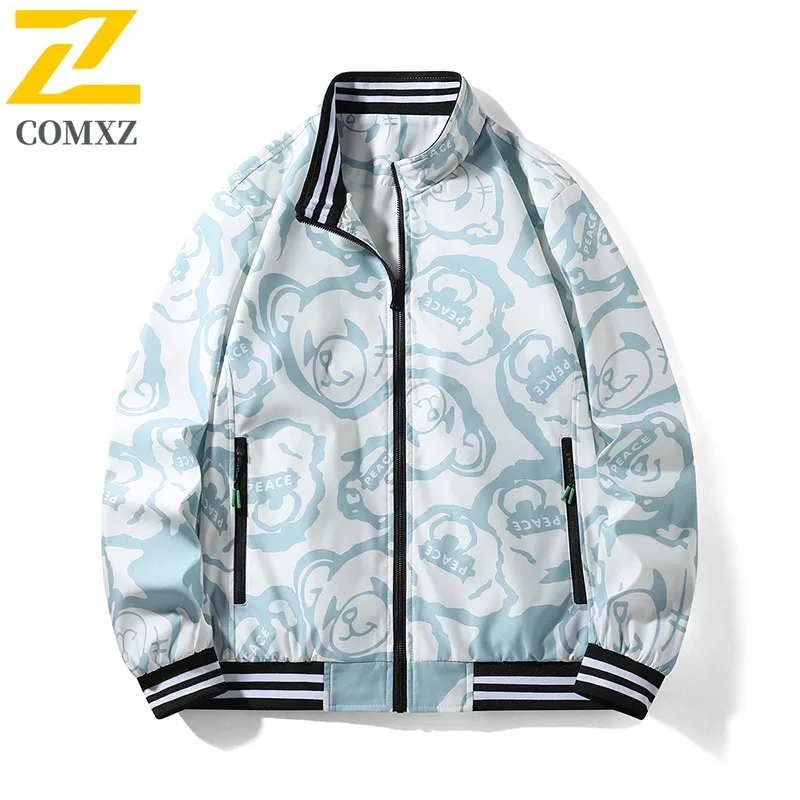 

COMXZ Spring Autumn Trend Jacket Loose Fit Baseball Couple Wear Men Women Thin Print Youth All-Match Fashion Coat windbreaker