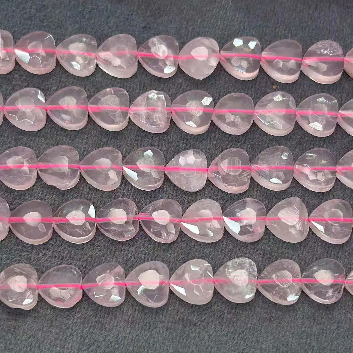 

5A Rose Quartz flat oval HEART faceted 7-8mm wholesale for DIY jewelry necklace 38cm LOOSE BEADS