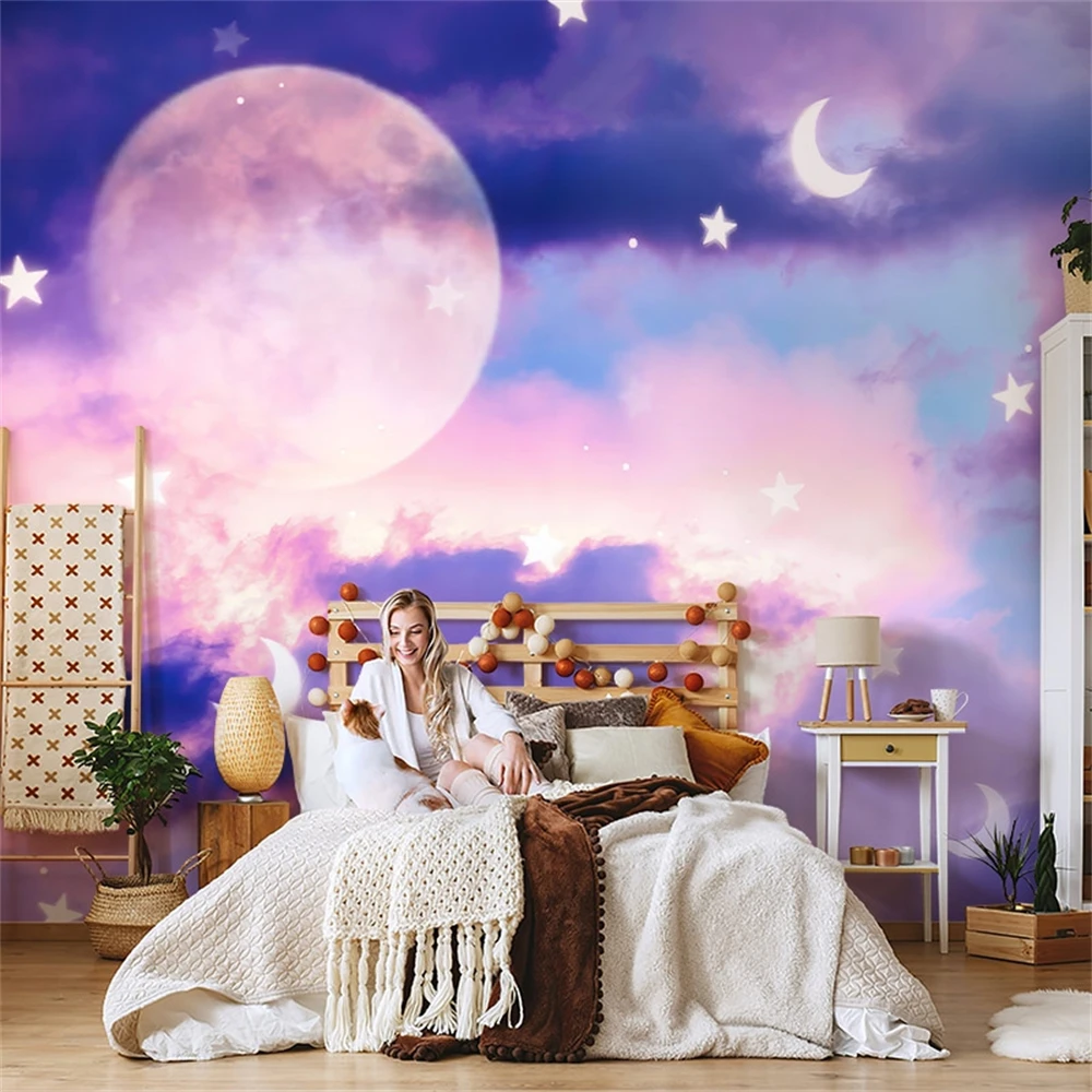 Custom Nordic minimalist moon art oil painting wallpaper living room 3D wall paper sofa TV background home improvement sticker