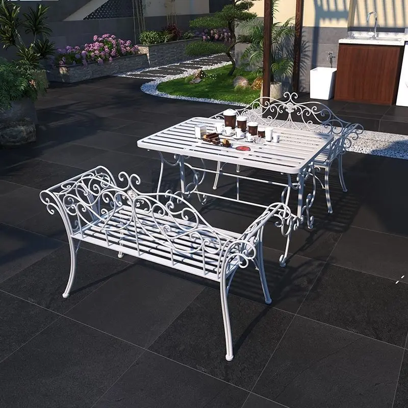 European wrought iron outdoor milk tea shop metal tables and chairs rooftop open-air courtyard garden leisure balcony dining