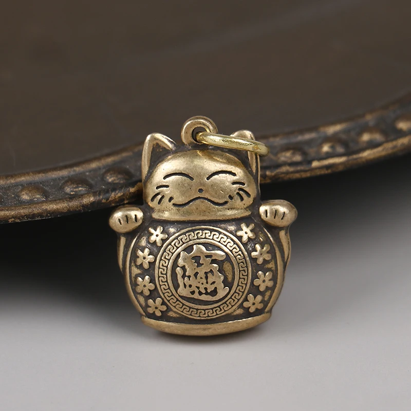 Pure Copper Lucky Cat Keychain DIY Jewelry Hanging Accessories Keyring Pendant