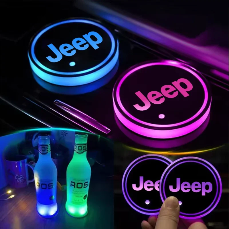 

7 Colors LED Car Cup Coaster Smart Sensor Light Mat Automotive Interior Accessories for Jeep Wrangler Grand Cherokee Compass