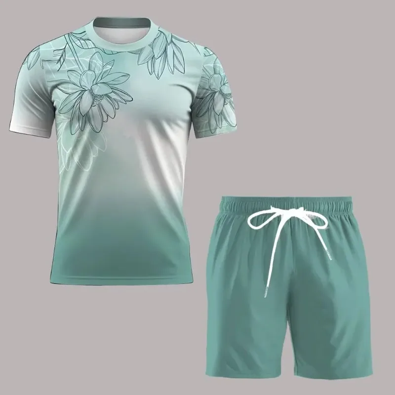 

2025 модная летняя линия с 3D принтом, мужская футболка с короткими рукавами, комплект из 2 предметов, комплект спортивной одежды для тенниса и бега на открытом воздухе