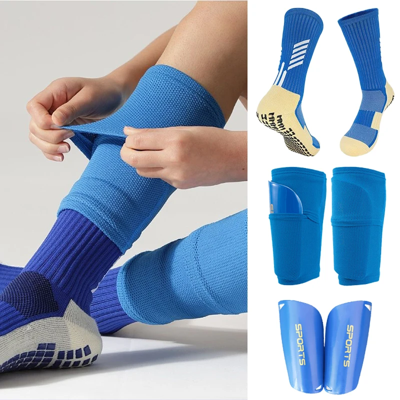 A Set Hight Elasticity Football Shin Guards Adults Kids Sports Legging Cover Outdoor Protection Gear Nop Slip Soccer Socks