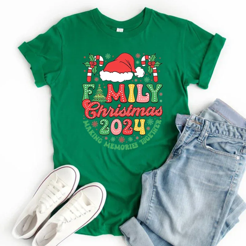 Family Christmas 2024 Tshirt  Aesthetic Matching Family Christmas Shirts Reindeer Vintage Clothes Kawaii Style M