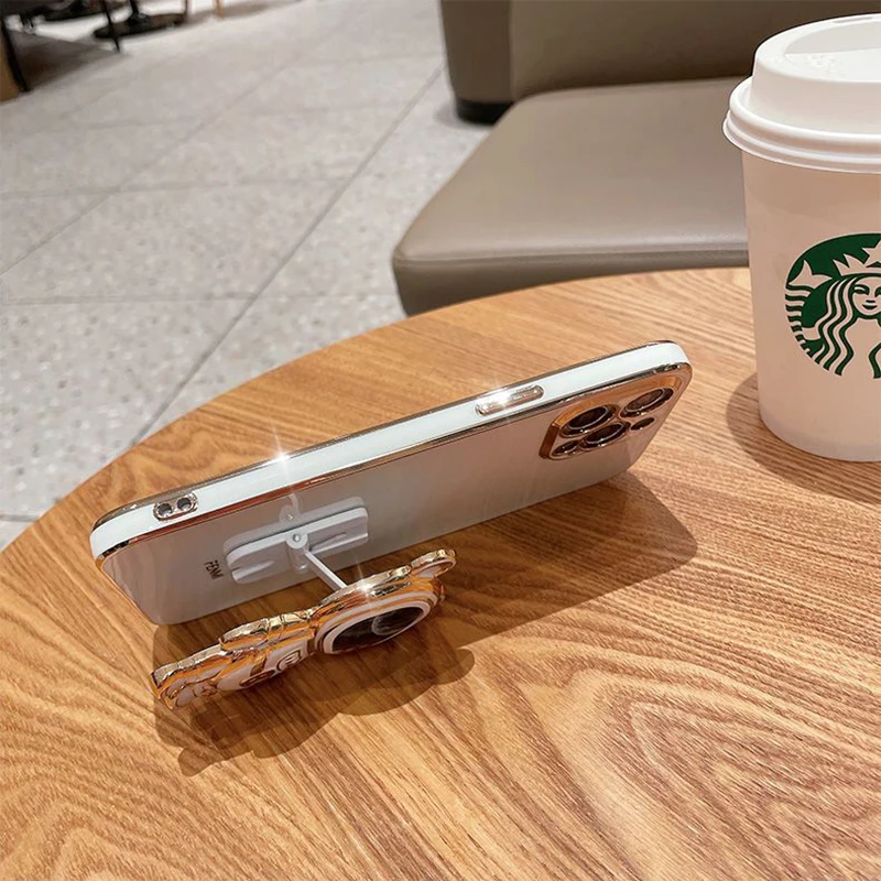 Cartoon Bear Fold Stand For Samsung Galaxy A03 Core Phone Case Luxury Plating Cover