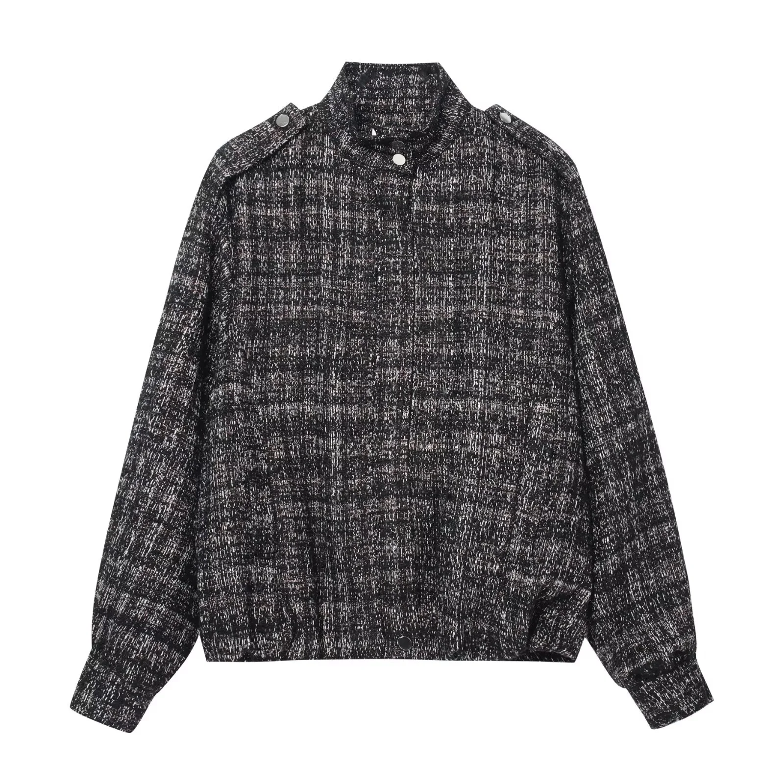 

2025 Winter New Women's Casual Fashion Retro Loose Versatile Tweed Short Stand Collar Long Sleeve Zipper Jacket