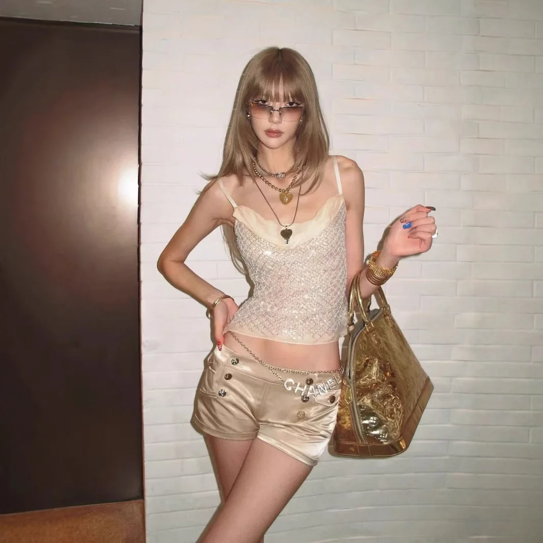 

customized women adult fashion clothing French heavy industry sequin swinging collar sexy camisole vest half skirt sexy costume