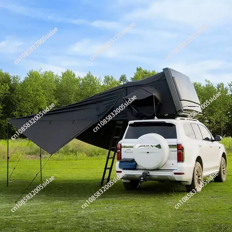 Aluminium Camping  Rooftop Tents 4 Person Black Tente De Toit Hard Shell Roof Top Tent Side Opening with Rack