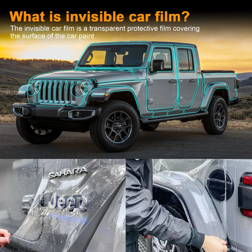 KUNGKIC TPU 8.5mil Film pelindung cat untuk JEEP Gladiator 2020-2024 sebelum dipotong Kit bening Bra transparan stiker PPF tidak terlihat