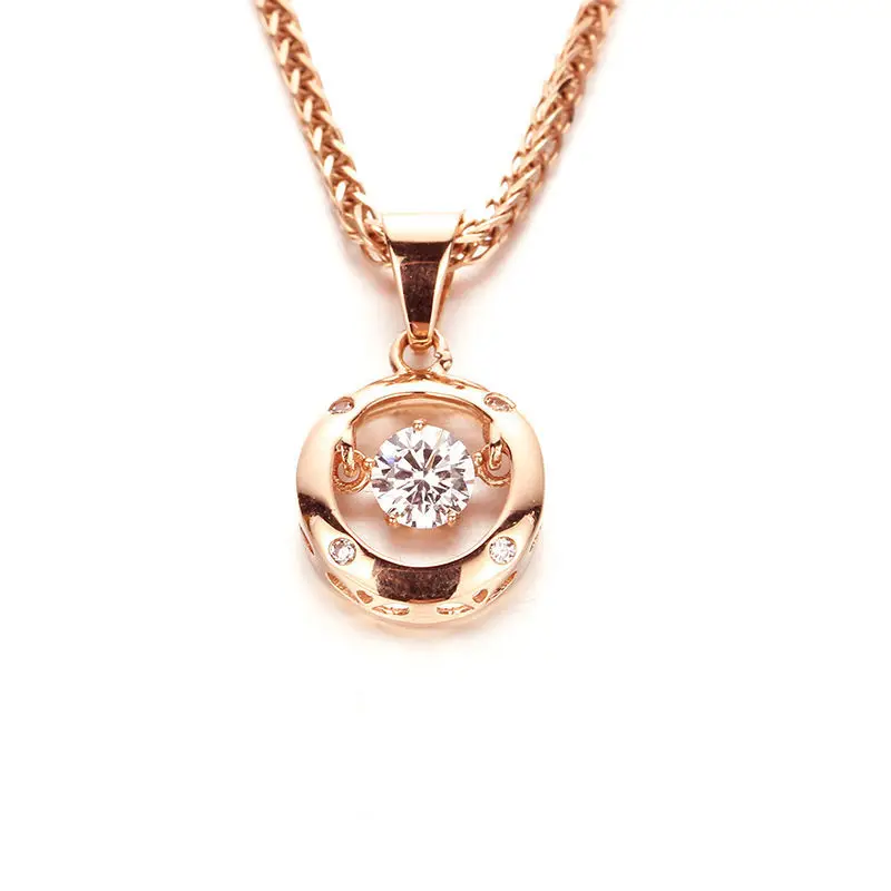 Classics New in Plated 14K Rose Gold Round Small Necklace 585 Purple Gold Crystal Pendant Clavicle Chain Party Jewelry Gift