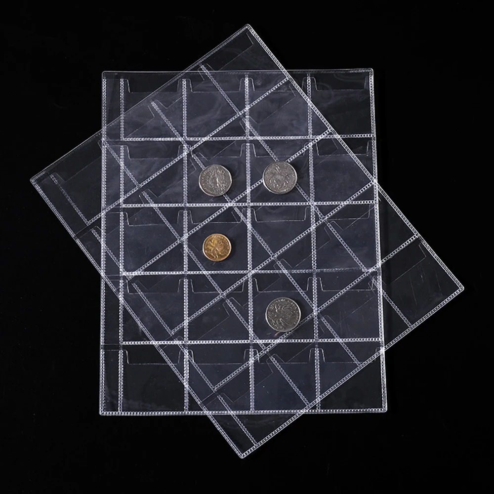 20/30/42 Grids Coin Album Pages PVC Pocket Coins Holder Stamp Collection Organizer Sheet Transparent Album Storage Organizer Bag