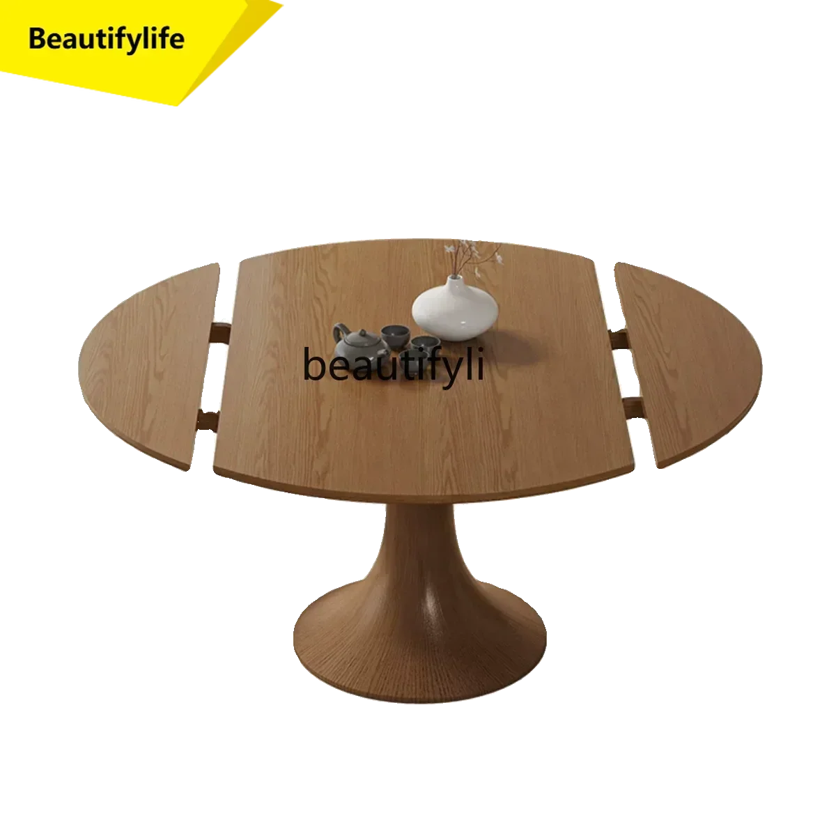Q181 lbNordic  wood square becomes round dual-purpose dining table Modern household round retractable folding dining table and c