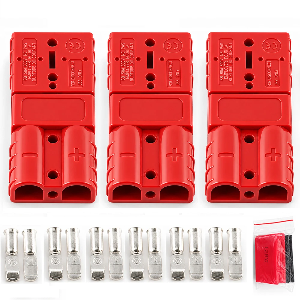 2/4 Pcs Grey/Red 50A High Current Power Double Pole Quick Connect/Disconnect Battery Connector Plug Kit for Battery Charging