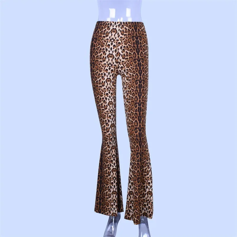 2025 Women's New Leopard Print High Waist Bottom Flared Pants