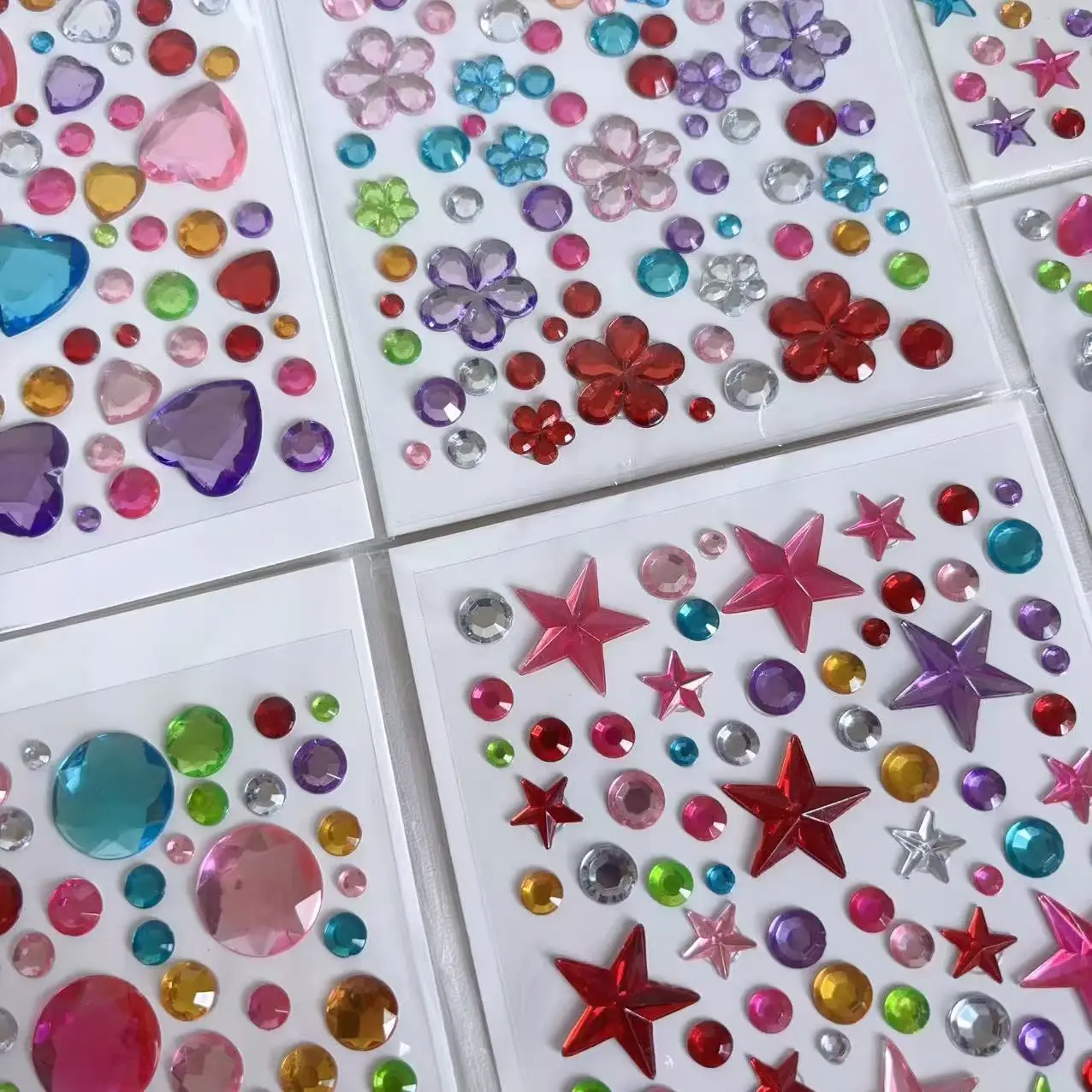 8 Four large and four small diamond stickers set love heart five-pointed star round plum blossom pattern shiny children's sticke