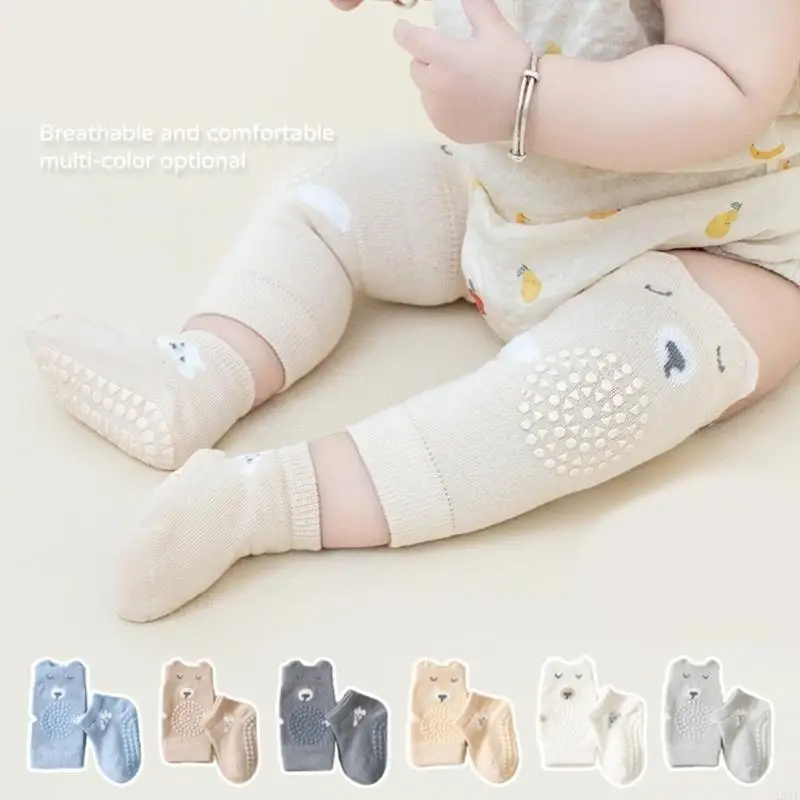 L5YF طقم وسادات الركبة وجوارب الزحف للأطفال الرضع من عمر 0 إلى 4 سنوات جوارب أرضية مضادة للانزلاق لتعلم الزحف للأطفال في #5