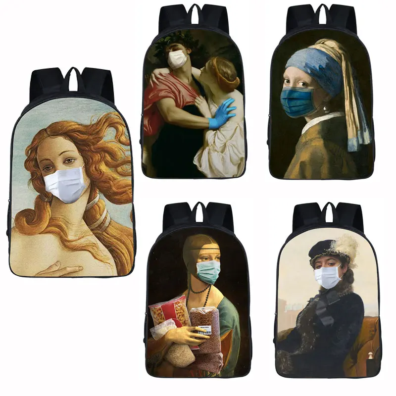 Spoof Famous Painting Venus Wearing A Mask Backpack Women Aesthetics Interesting Knapsack Teenagers Large Capability Schoolbag